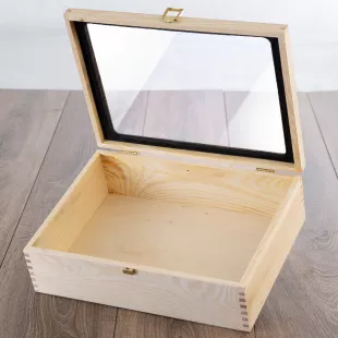 Contraband ajándékszett doboz üvegfedéllel 34×25 cm CONTRABAND.ZONE Üres fa ajándékdoboz üveg fedéllel 34x25 cm