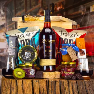 Zacapa ajándékláda | Szabványos fedél, Fedél gravírozott szöveggel, Fedél karácsonyi motívummal